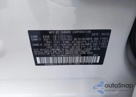 2025 Subaru Ascent Premium 8-Passenger z USA, uszkodzony, nr VIN 4S4WMAAD5S3442968